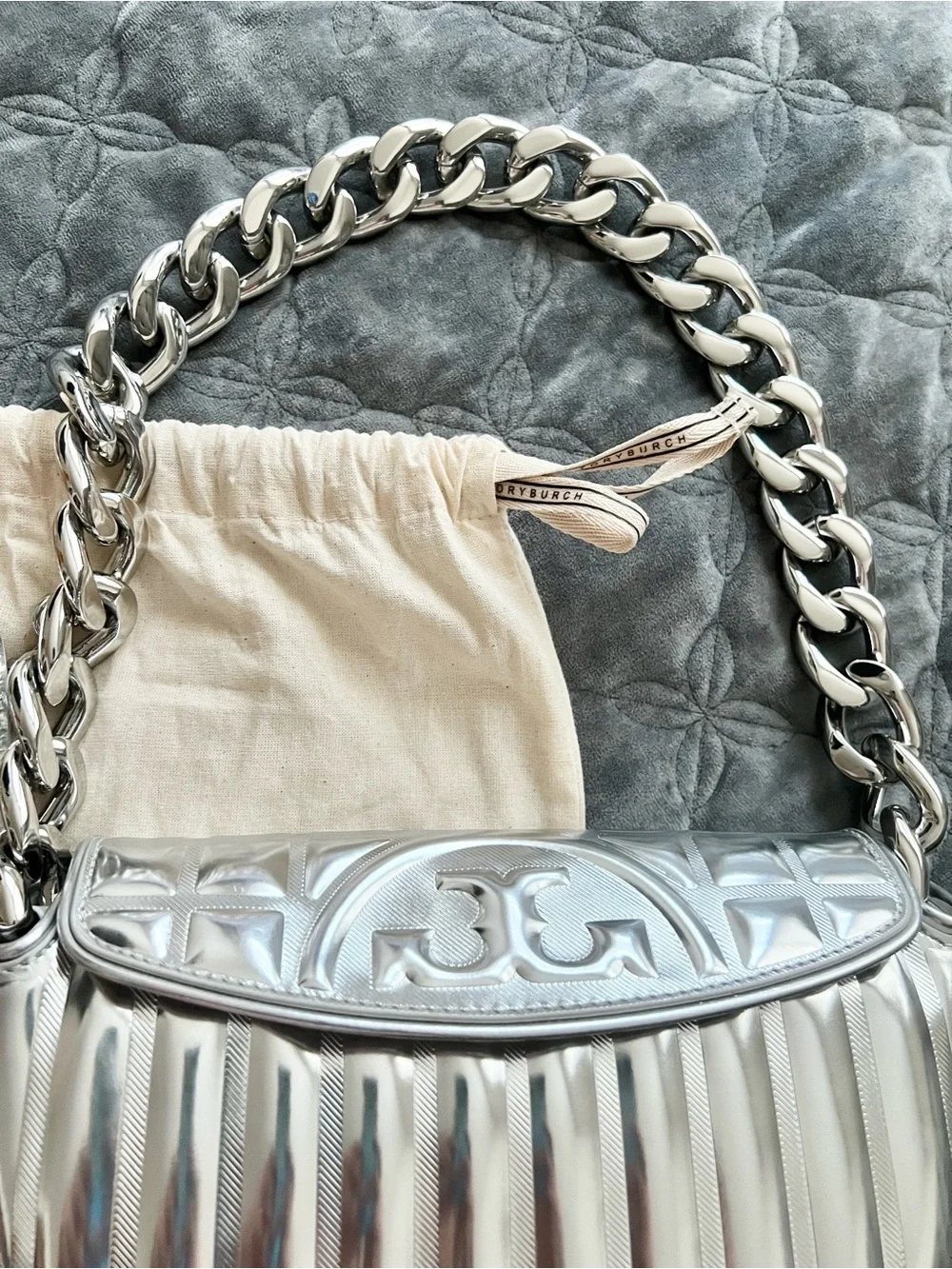 Tory Burch shiny silver